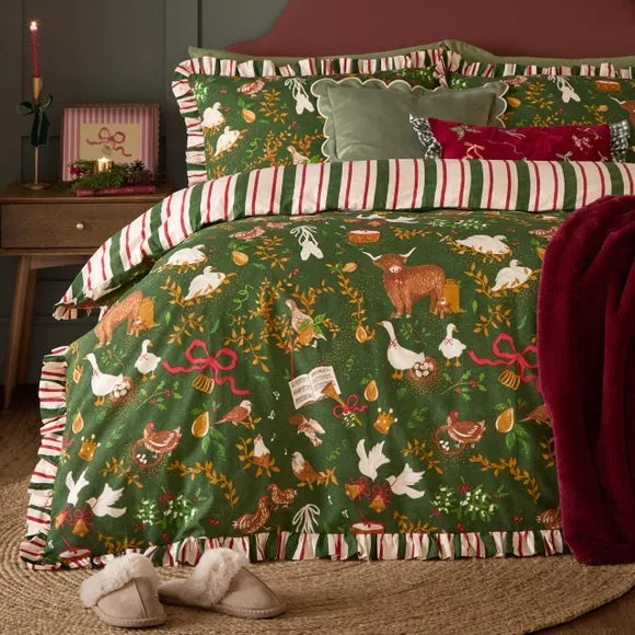 Furn. Twelve Days Frill Polycotton Duvet Cover & Pillowcase Set 4