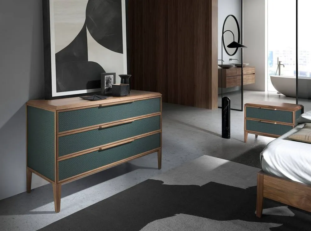 Angel Cerda Dark Green PVC Chest of Drawers with Walnut Legs 3