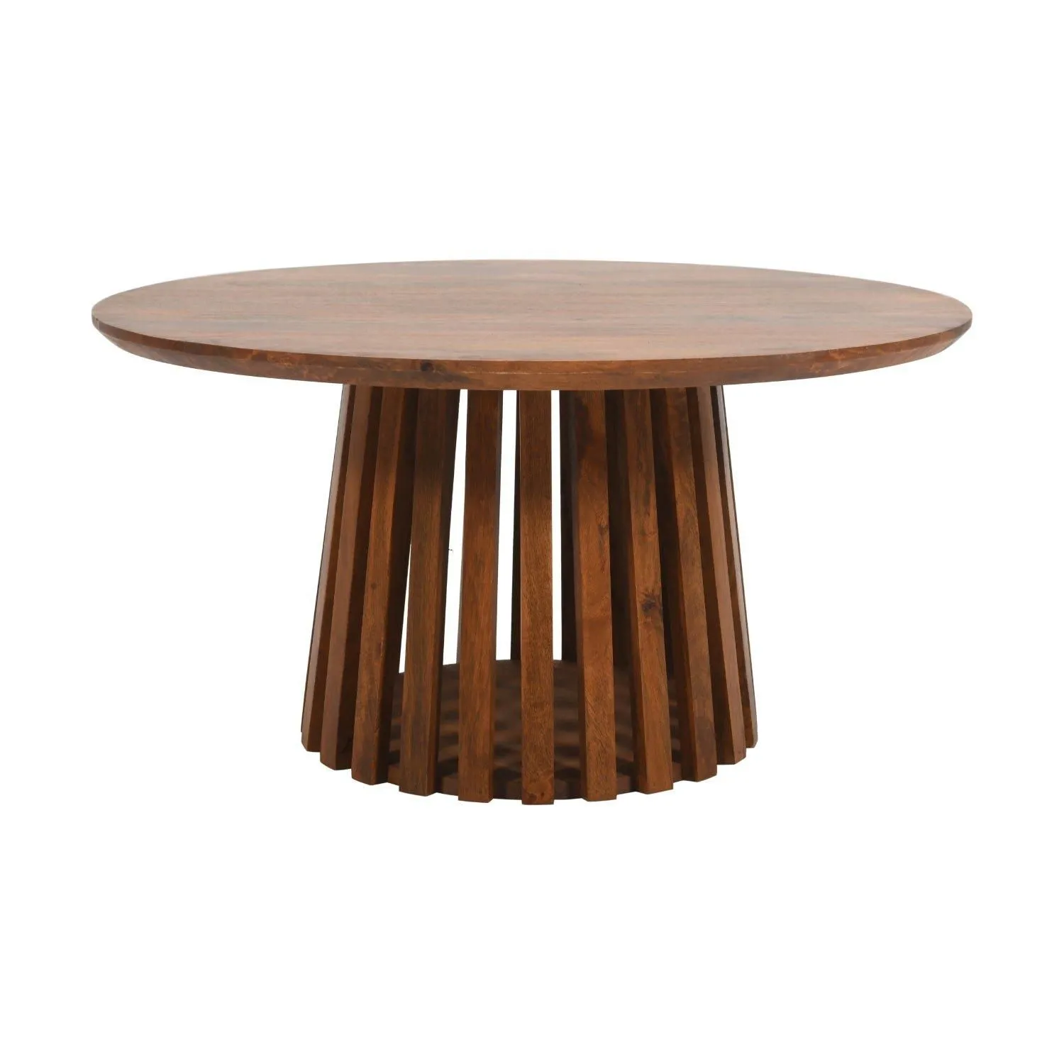 IH Design Carney Mango Wood Slatted Round Coffee Table 80cm in Brown 2