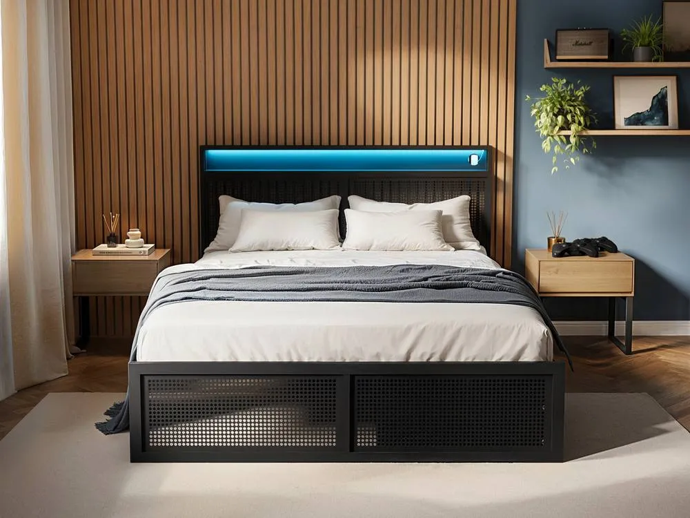 Flair Callan Metal Bed with Storage & LED Black 2