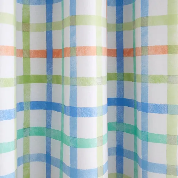 Blue Multi Check Eyelet Curtains 3
