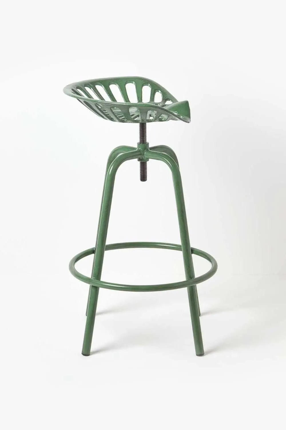 Homescapes Vintage Style Metal Adjustable Tractor Seat Bar Stool in Green 4