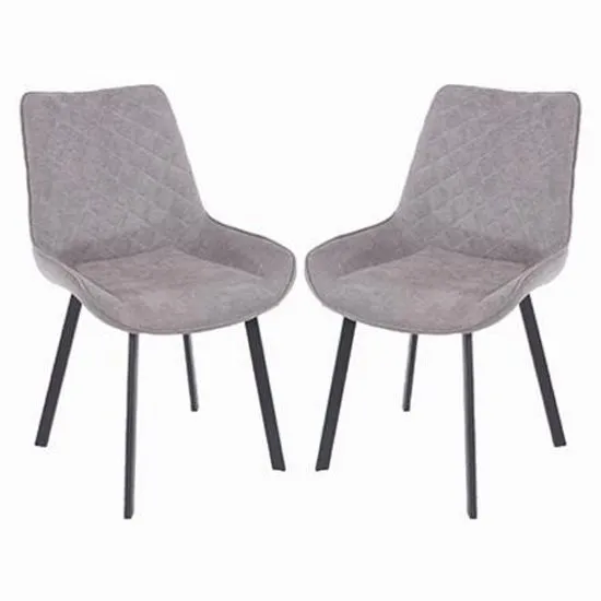 Arturo Grey Fabric Dining Chair With Metal Black Legs In Pair