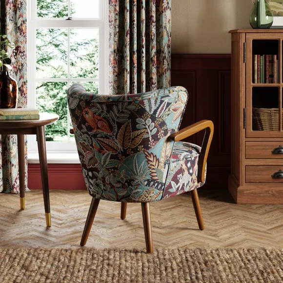 Eliza Wooden Arm Jacquard Nature's Exhibitionists Occasional Armchair Wild Tropics 2