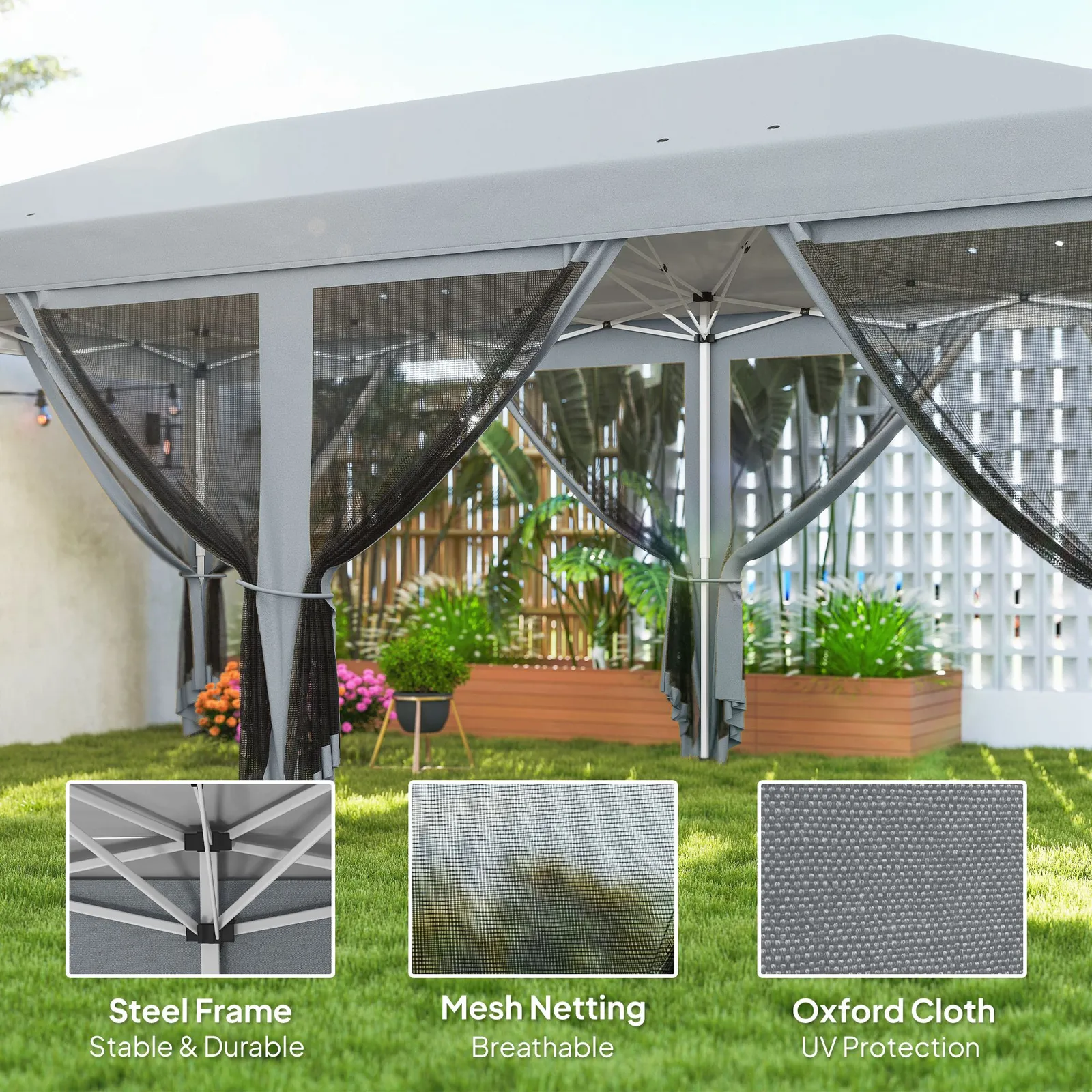 OUTSUNNY 6 x 3m Pop Up Party Tent Canopy with 6 Removable Sidewalls in Grey 4