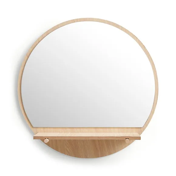 Wooden Round Wall Mirror with Shelf 3