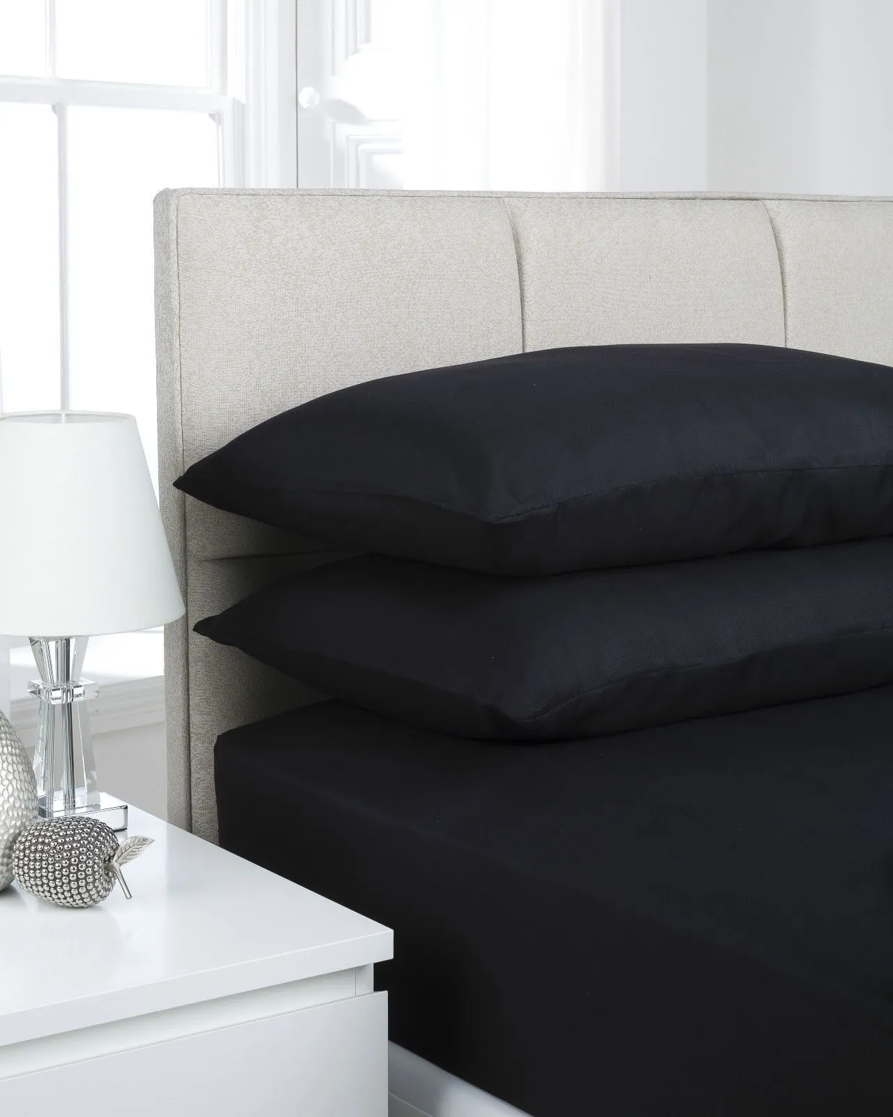 Smart Living Polycotton Bed Linen Luxury Bedsheet or Pillowcase Non Iron in Black 1