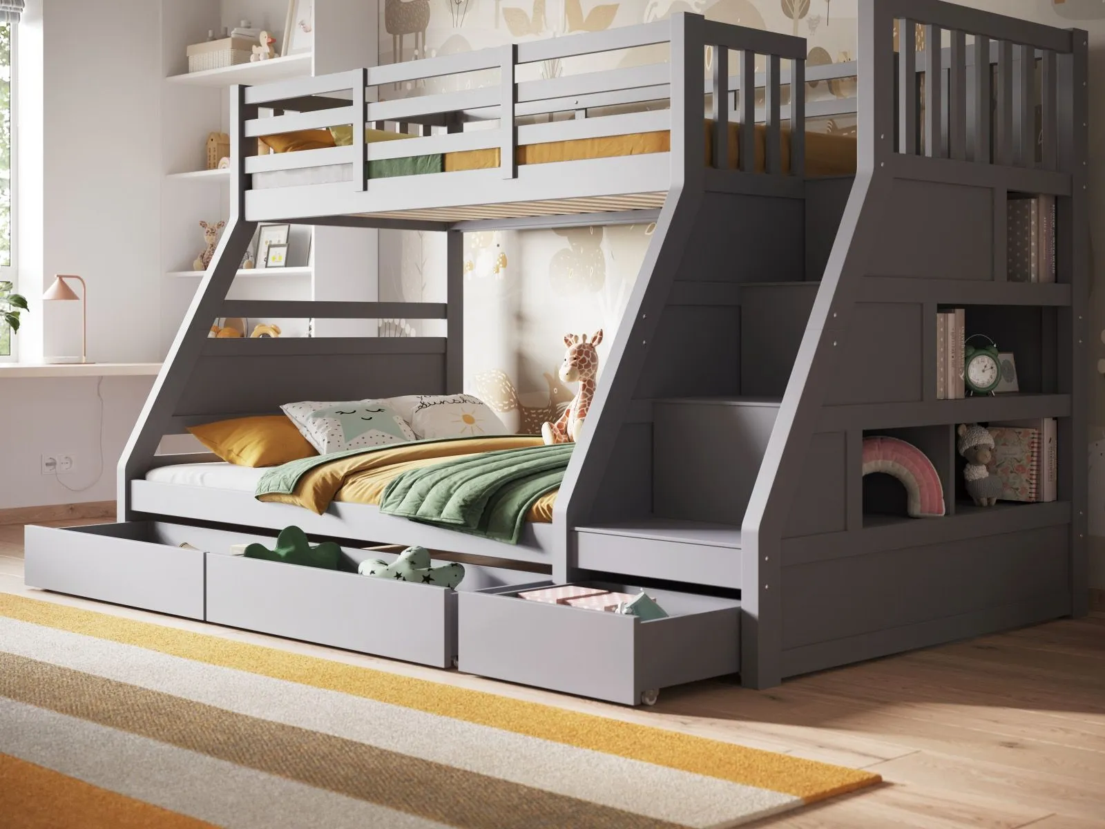 Flair Lunar Wooden Triple Bunk Bed in Grey 5