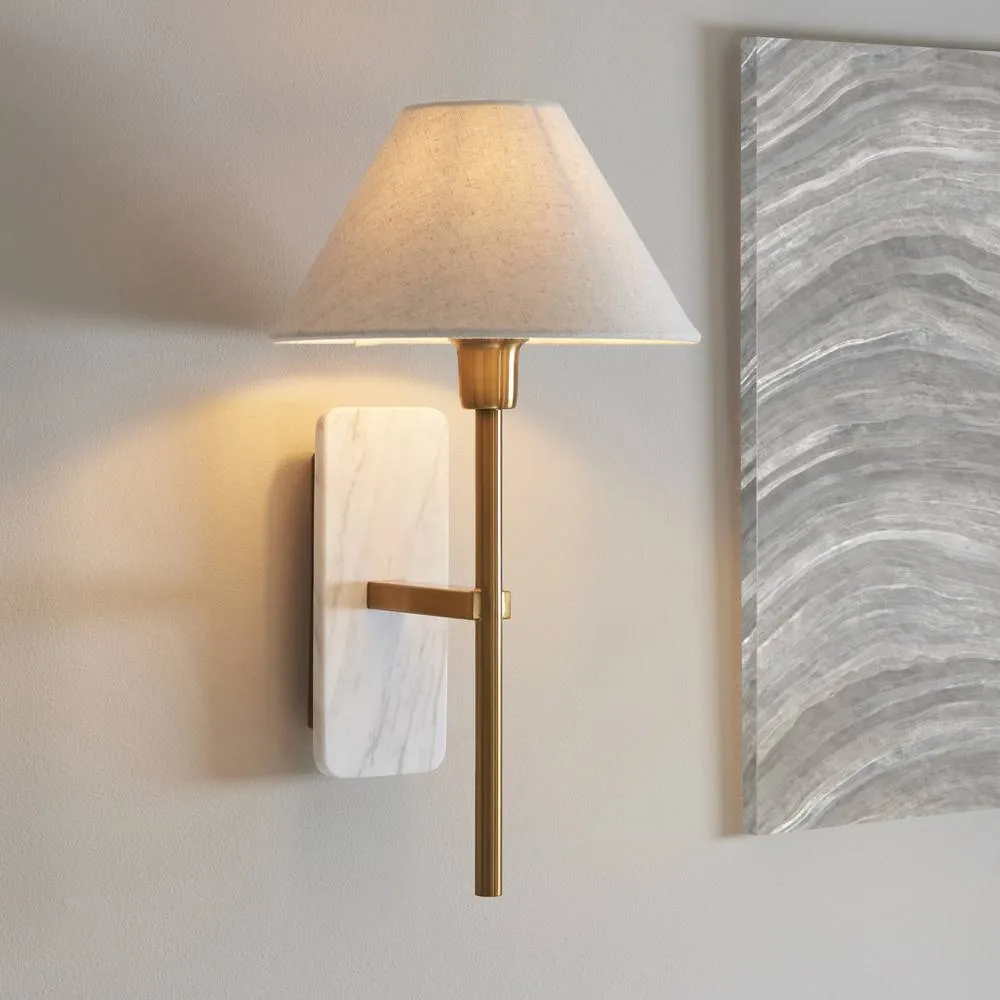Netlighting Faro Wall Lamp Shade White & Vintage Brass Linen E14 2