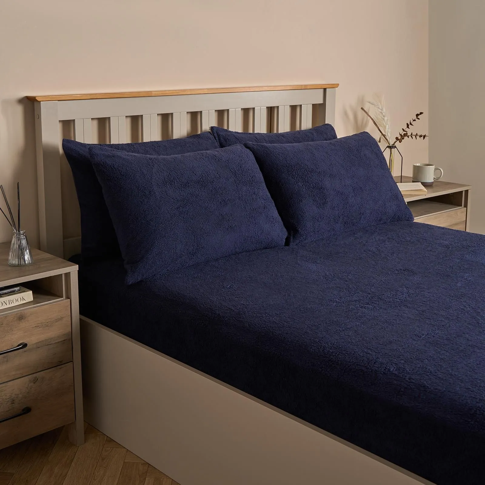 OHS 4 Pack Teddy Fleece Pillowcase Cover Bedding Set Thermal in Dark Navy