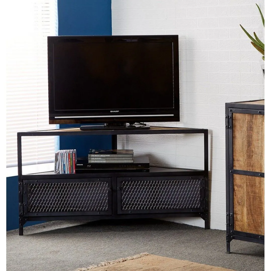 Indian Hub Ascot Corner TV Unit - Wood - L50 x W110 x H60 cm in Brown