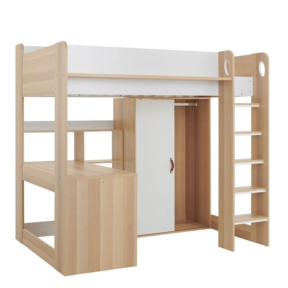Flair Ava High Sleeper Bed with Desk, Wardrobe & Storage in Light Oak 5