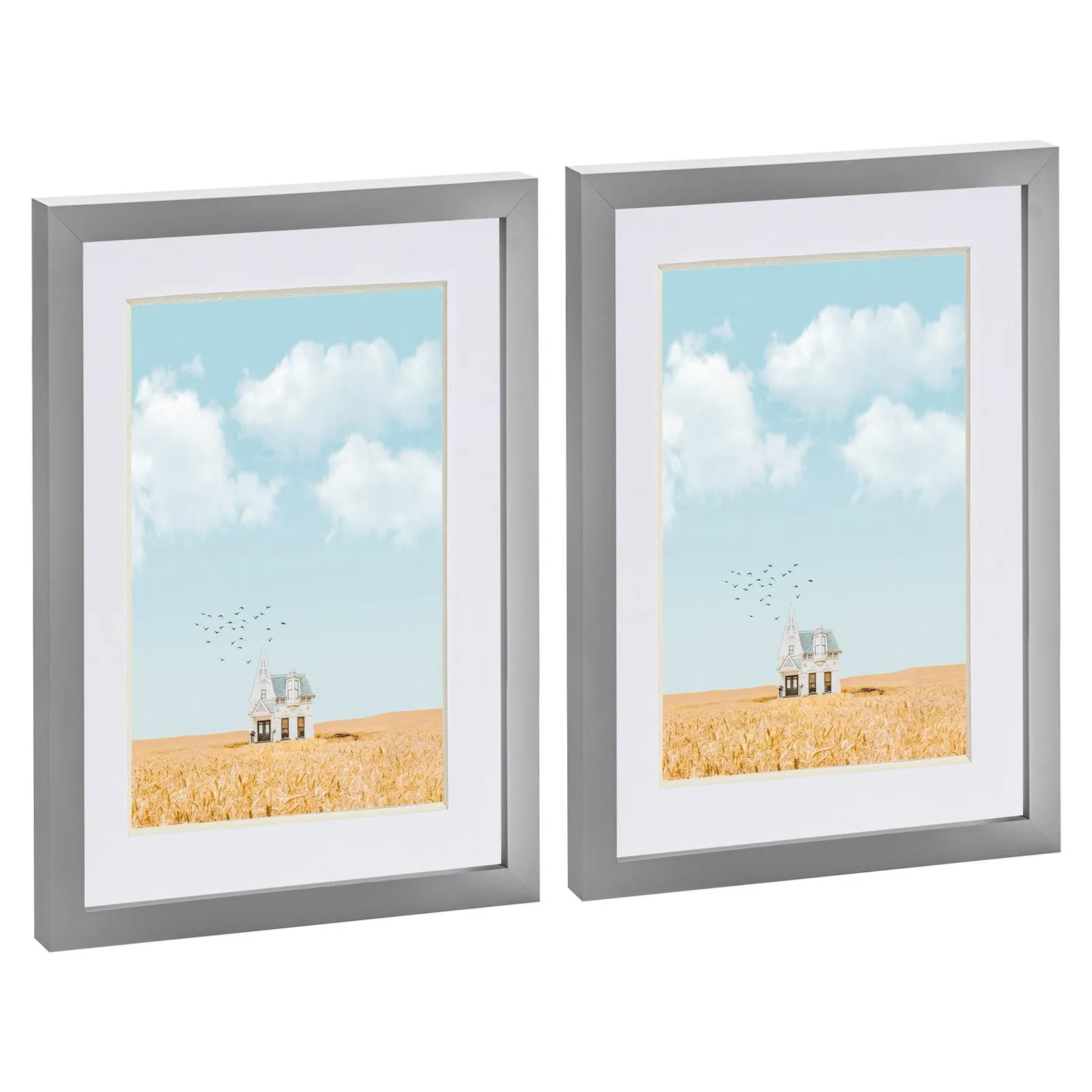 Nicola Spring Photo Frames with A5 Mount - A4 (8x12") - White - Pack of 2 in Grey