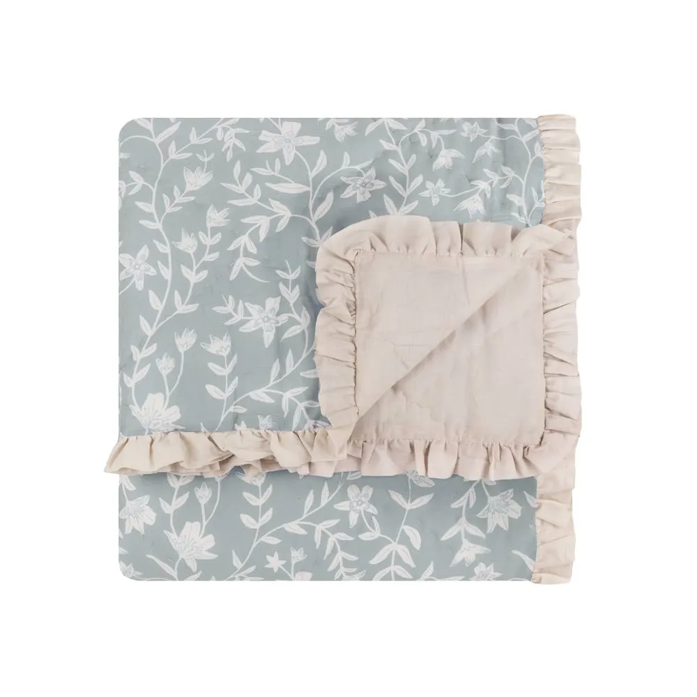Wylder Amelia 100% Cotton Floral Quilted Bedspread in Pale Blue 3