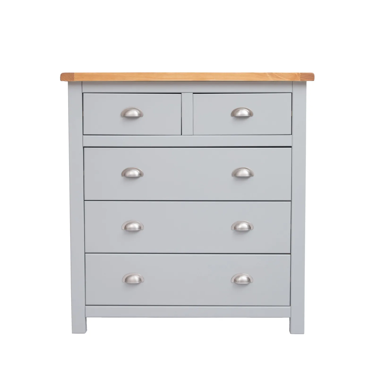 Cabinet Bits Argenta 5 Drawer Chest of Drawers Chrome Cup Handle in Light Grey