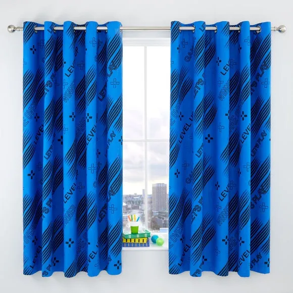 Catherine Lansfield Game Over Black Eyelet Curtains 4
