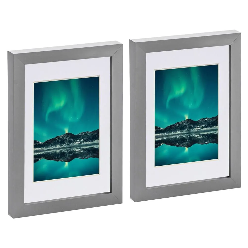 Nicola Spring Photo Frames with 4" x 6" Mount - A5 (6" x 8") - White Mount - Pack of 2 in Grey
