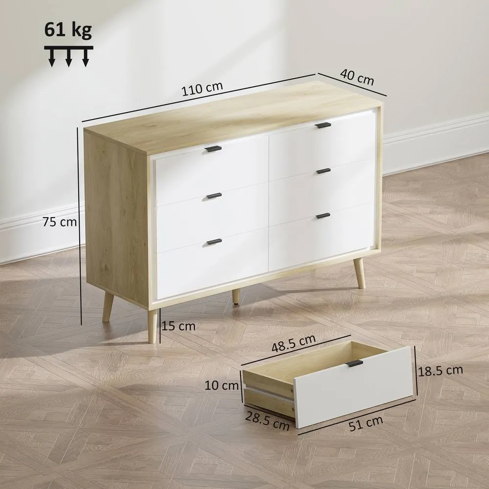 HOMCOM Storage Cabinet with 6 Drawers & 5 Legs, High Gloss White 3