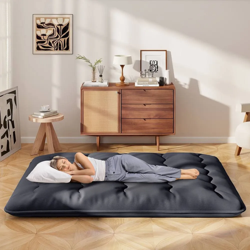 Costway King Size Japanese Floor Mattress Futon Mattress 200x150x10cm-Black in Black 4