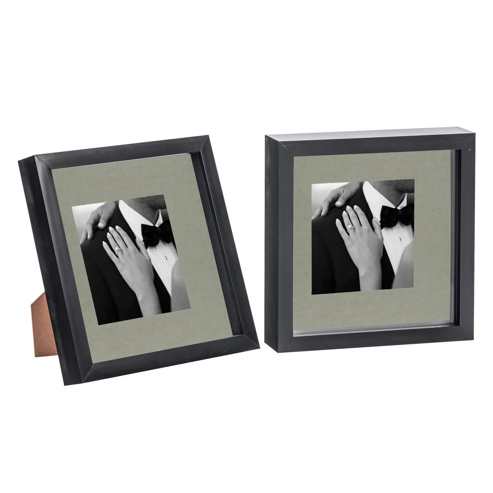 Nicola Spring 3D Box Photo Frames - 8 x 8" with 4 x 4" Mount - Ivory Mount - Pack of 2 in Black