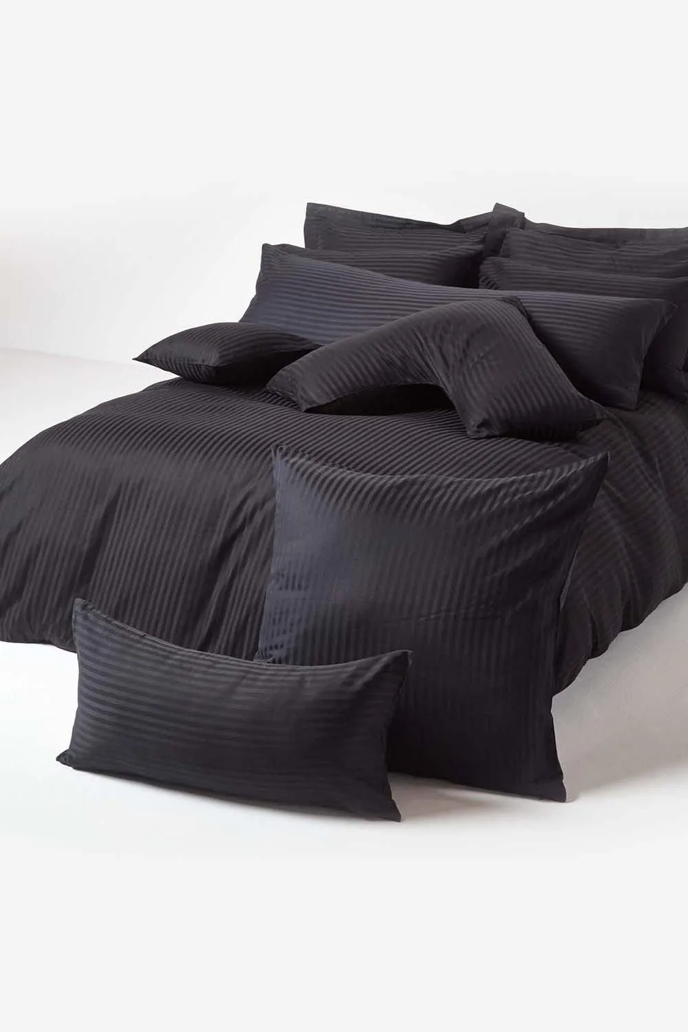 Homescapes Egyptian Cotton Satin Stripe Housewife Pillowcase 330 TC in Black 5