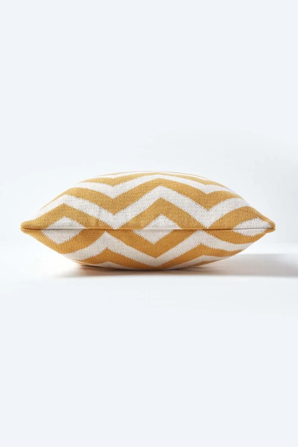 Homescapes Geometric Cotton Knitted Cushion Cover in Mustard 2