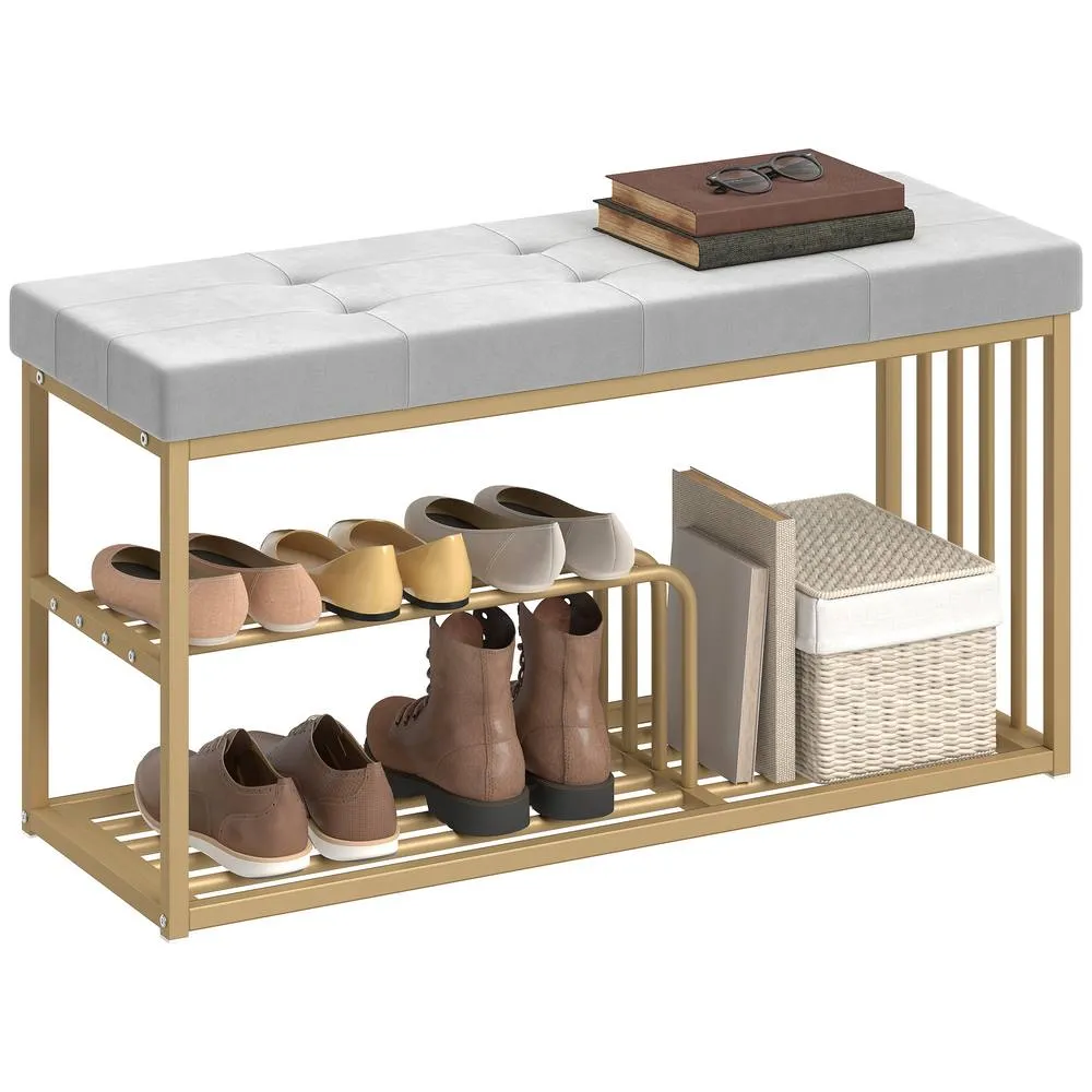 HOMCOM Shoe Storage Bench with Seat Cushion Tufted Shoe Rack Bench in Grey 2