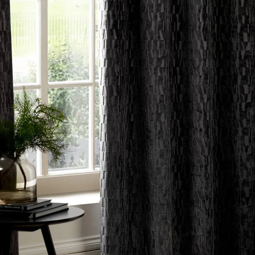Paoletti Manhattan Velvet Eyelet Curtain Pair in Charcoal 5