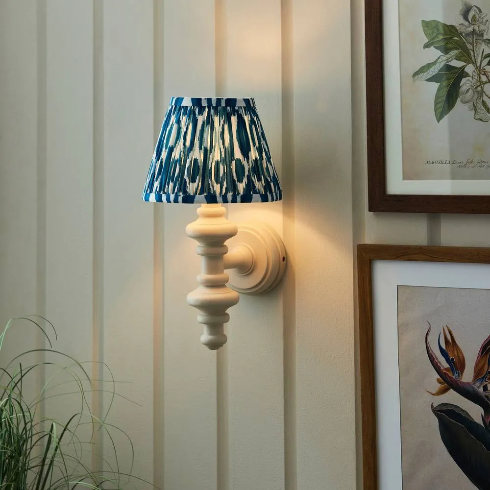 Netlighting Carnaby Almond White Wall Light Blue Fabric Ikat Shade 20cm B22 2