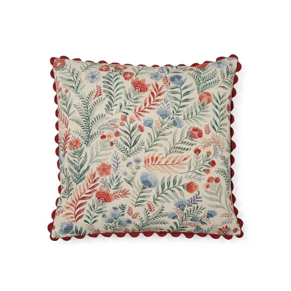 Folk Floral Cotton Square Cushion Cover 3