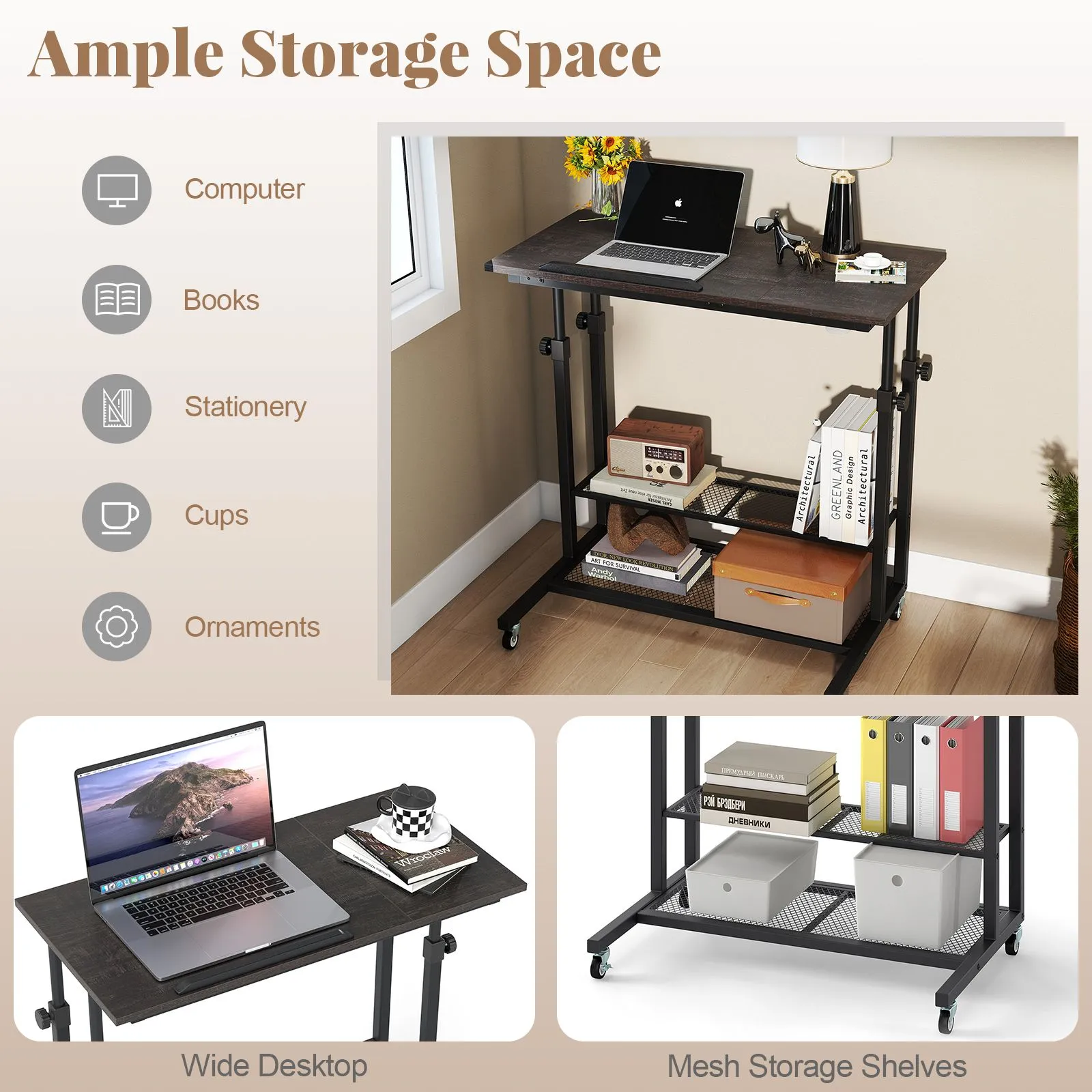 Costway Mobile Stand up Desk Height Adjustable Sit Stand Desk in Black 6