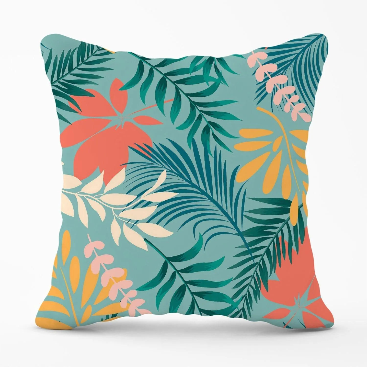Warren Reed - Designer Abstract Bright Colorful Tropical Leaves Outdoor Cushion in Blue