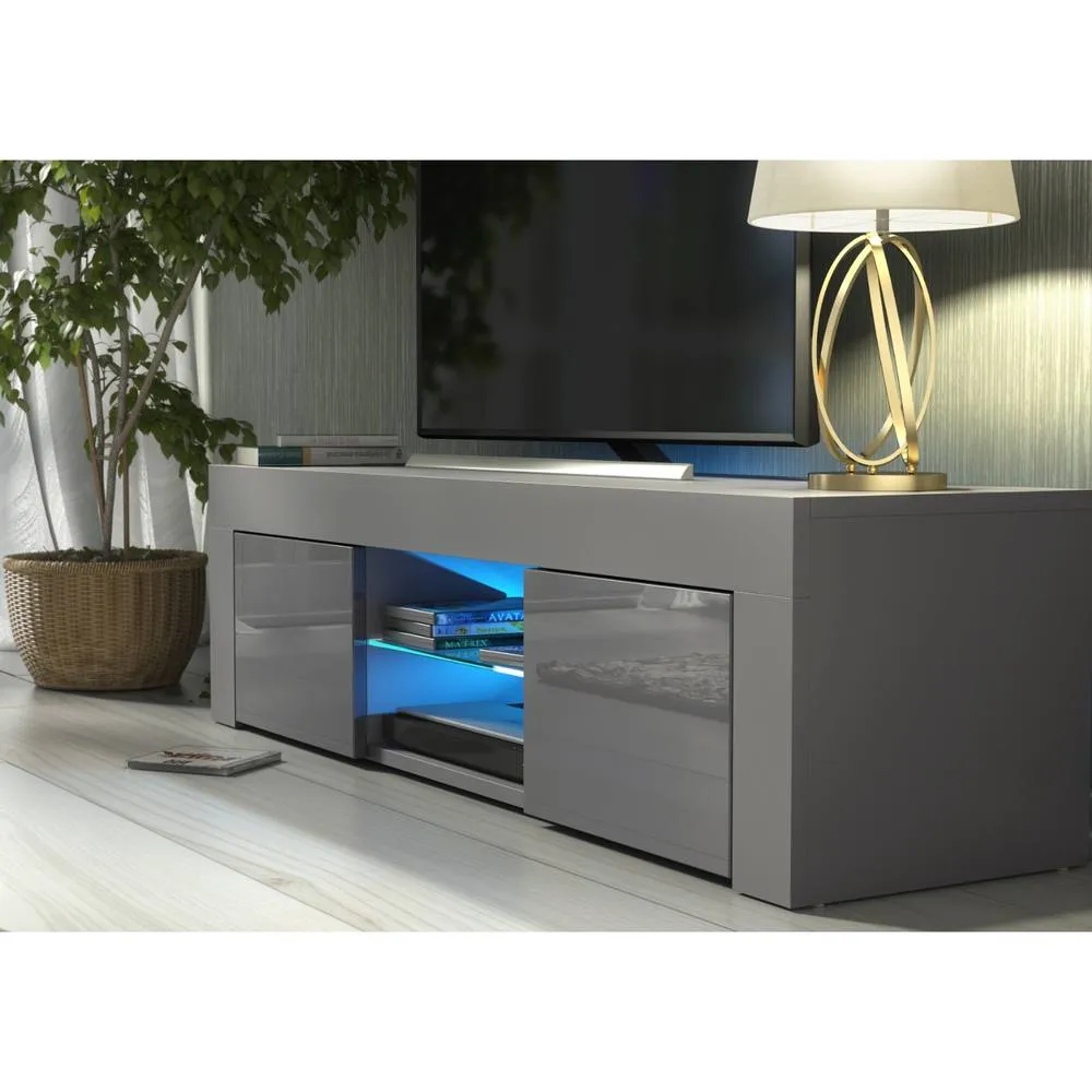 Creative Furniture Loom TV Unit 130cm - Dark Grey with Gloss Doors & LED Lights 4