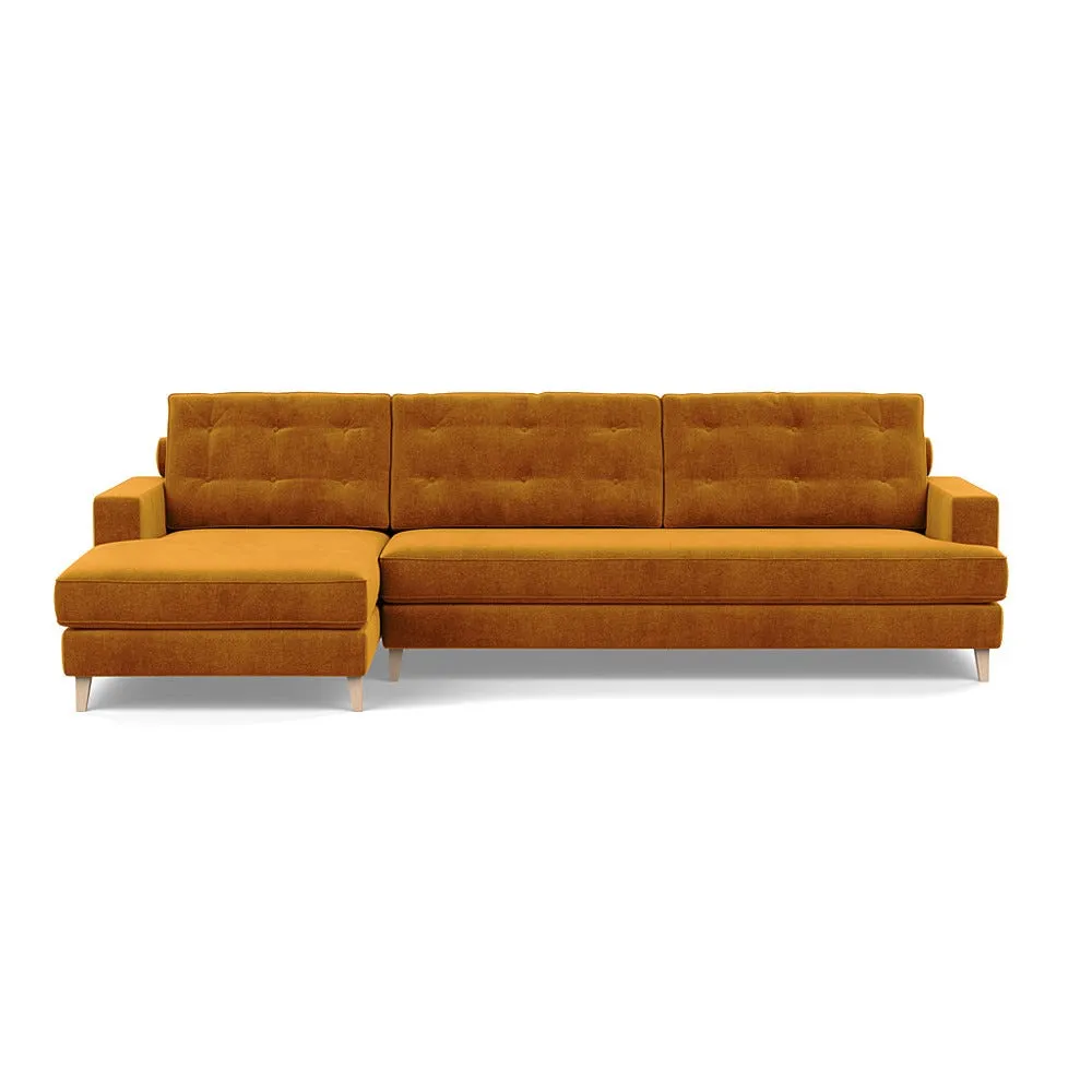 Heal's Mistral Left Hand Facing Corner Sofa Smart Luxe Velvet Cognac Natural Feet 1
