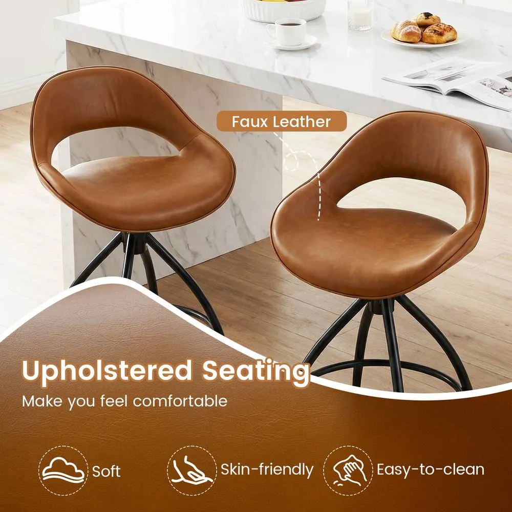 Costway 2PCS Swivel Bar Stools Upholstered Counter Height Bar Chair w/Footrest 5