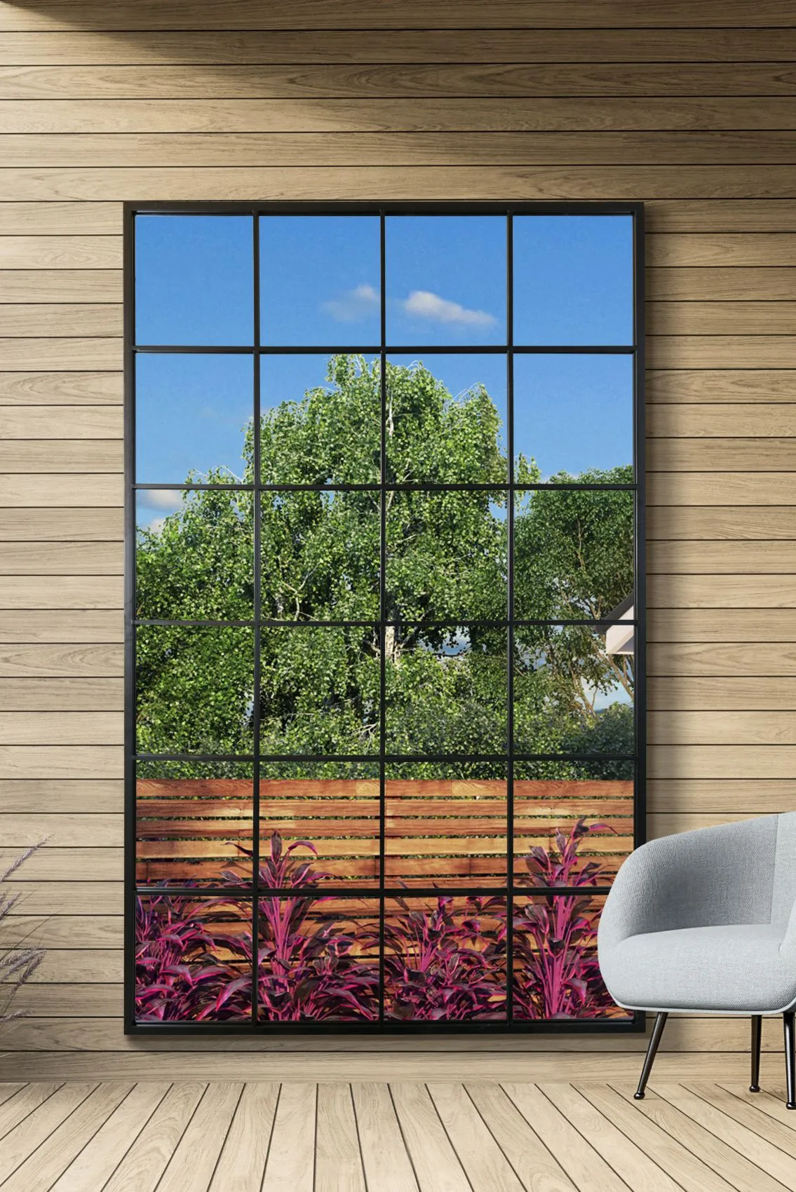 MirrorOutlet Black Modern Window Garden Wall Mirror 69" X 43" (174CM X 110CM)