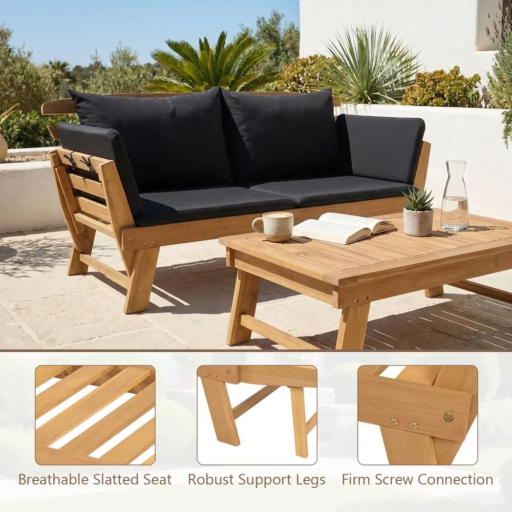 Costway Outdoor Daybed Patio Convertible Couch Sofa Bed Adjustable Armrest in Black 6