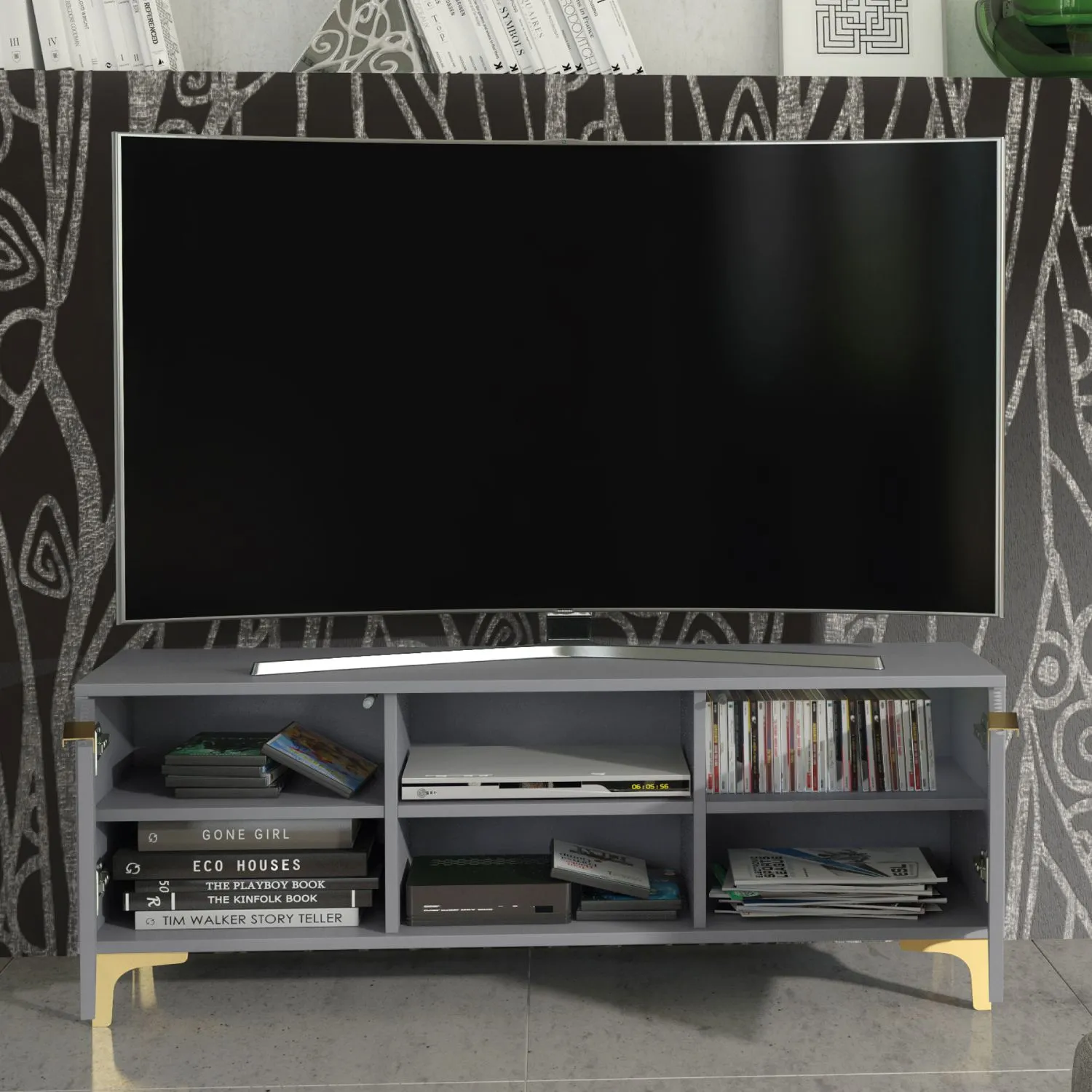 Creative Furniture Tide Crest TV Unit Gold 120cm - Modern Fluted Design in Grey or White in Dark Grey 3