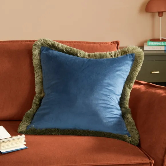 Furn. Halo Fringed Velvet Square Cushion 1