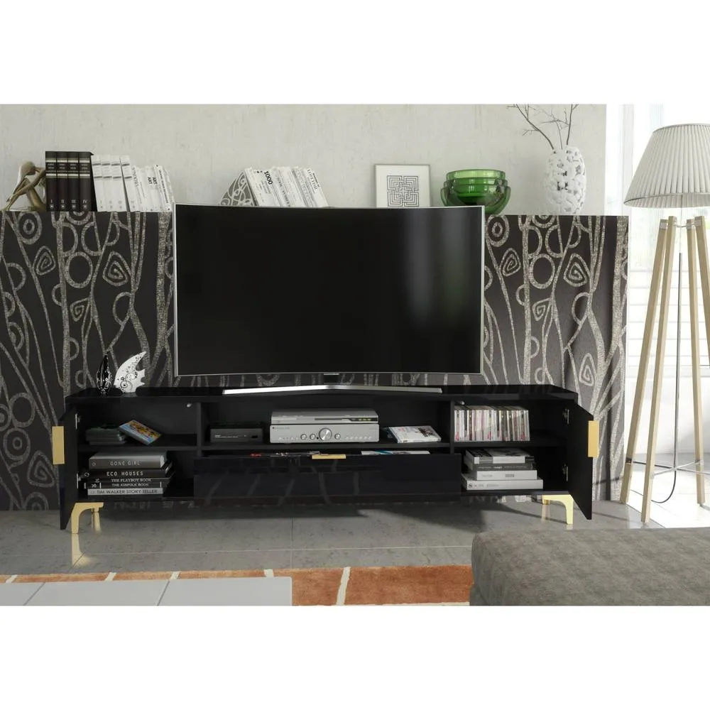 Creative Furniture Goldline Gloss TV Unit 200cm - Glossy Black 6