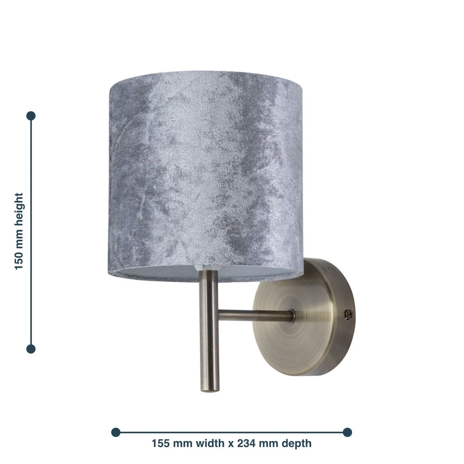 First Choice Lighting Set of 2 Brea - Antique Brass Wall Lights with Grey Velvet Shades in Gold 6