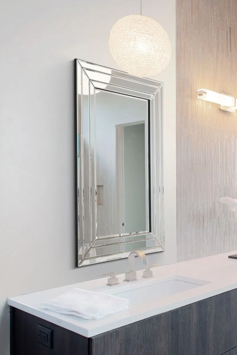MirrorOutlet Langley All Glass Modern Bevelled Mirror 90 x 60 CM in Silver
