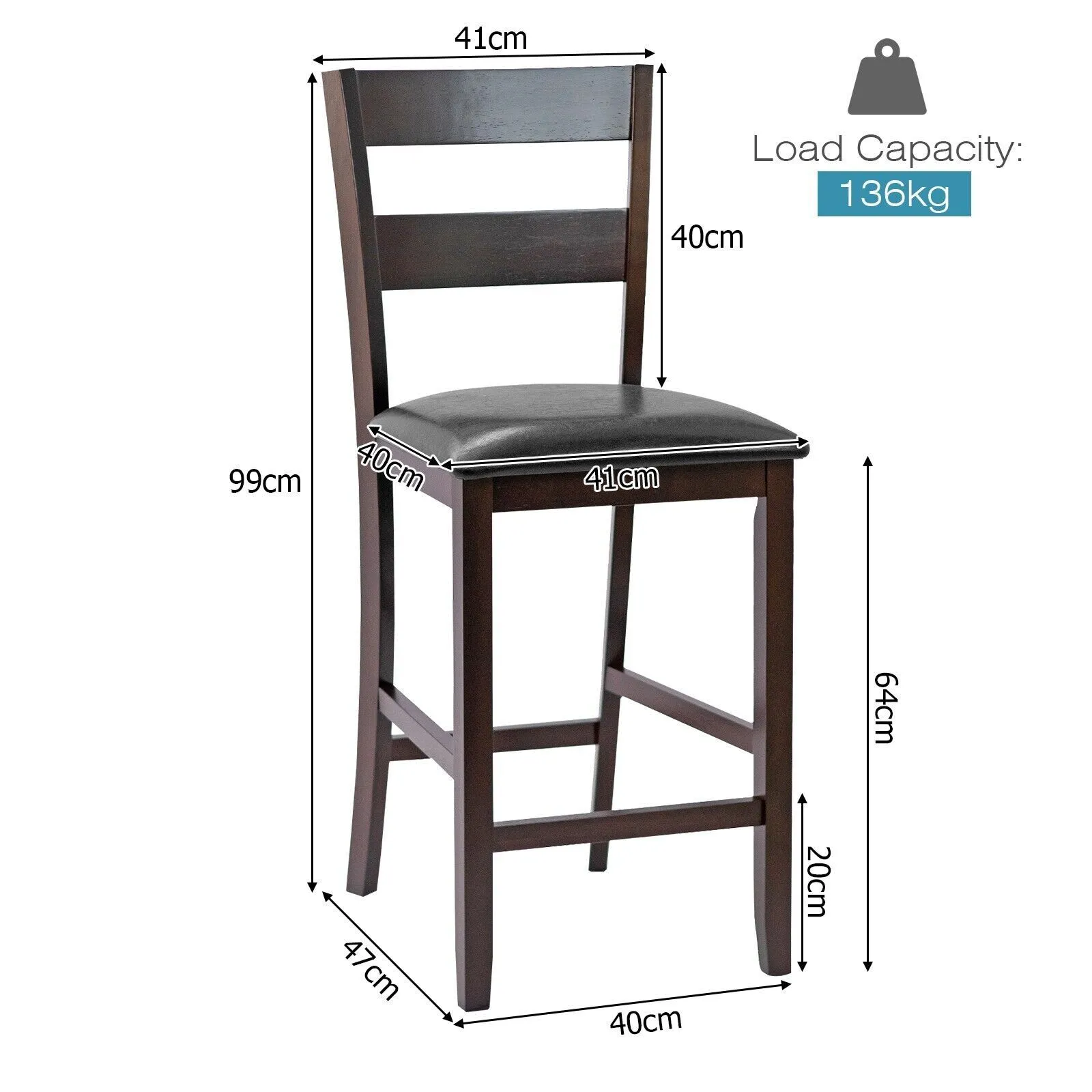 Costway Set of 2 Bar Stools Wood Padded Counter Height Pub Chairs Kitchen Dining Chair in Black 2