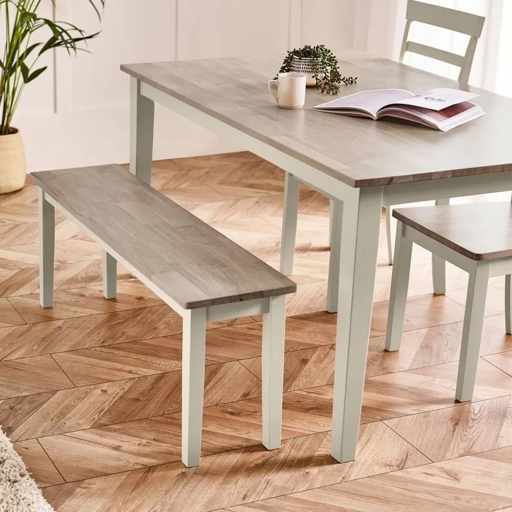 FurnitureboxUK Tenby Whitewashed &Grey Solid Wood Large Dining Bench in White 5