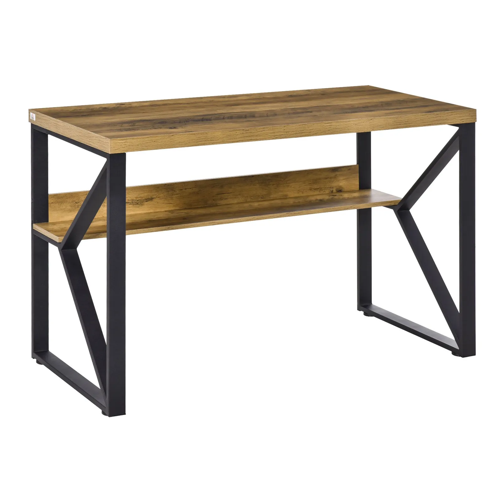 HOMCOM Workstation Computer Desk Table with Storage Shelf Steel Frame Brown 2