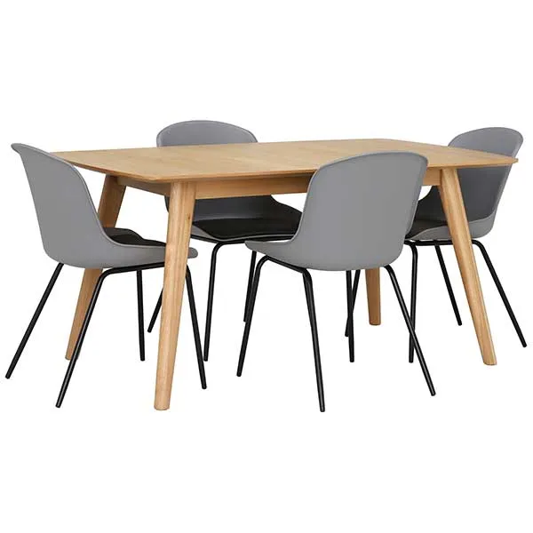 Lund Extending Dining Table and 4 Grey Leon Chairs