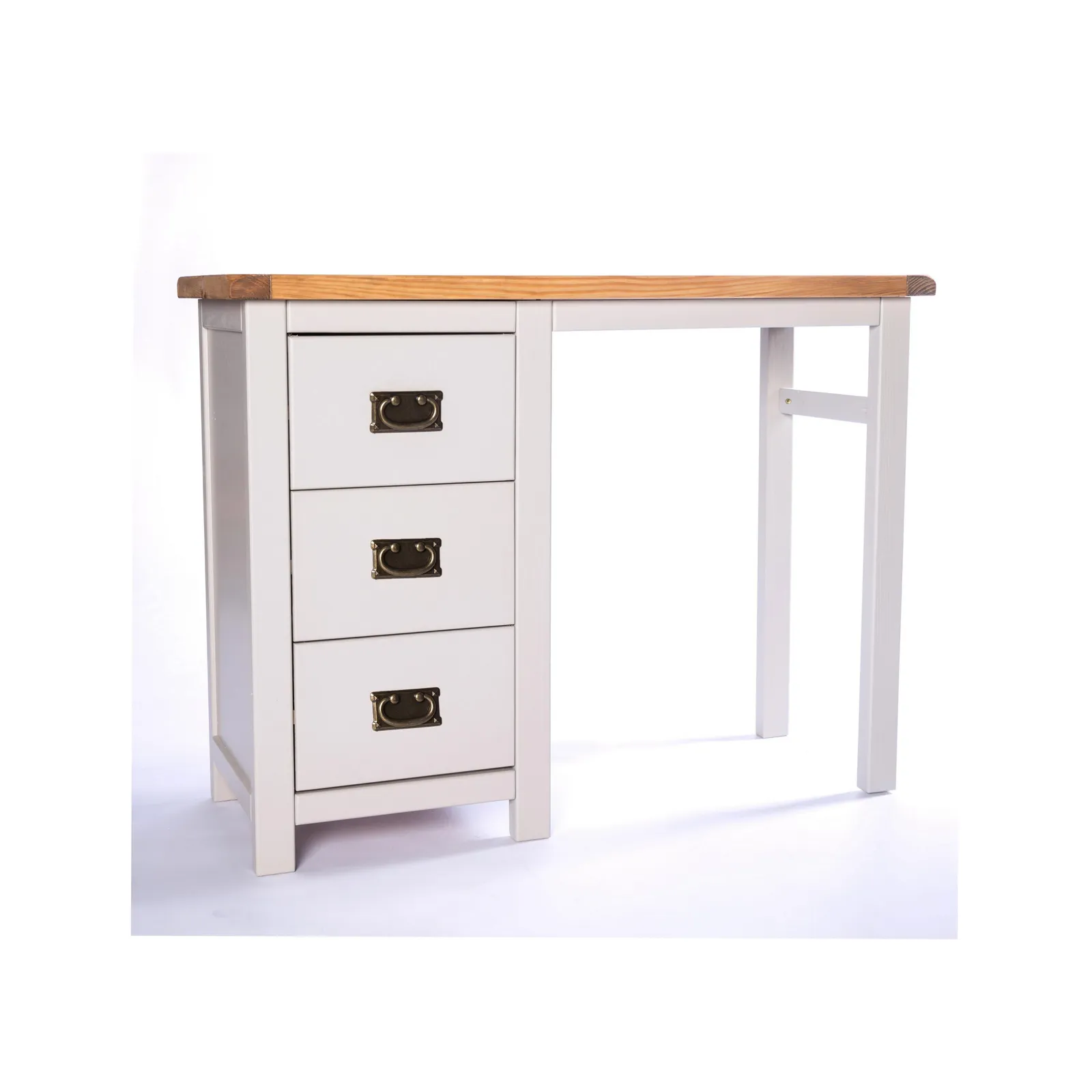 Cabinet Bits Argenta 3 Drawer Desk - Dressing Table Brass Drop Handle in Light Grey