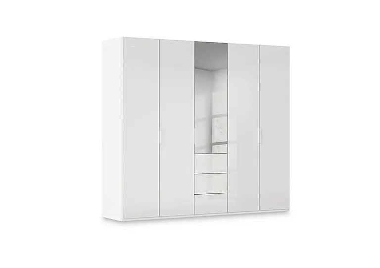 Haven 251cm 5 Door Combi Wardrobe with 4 Glass Doors and 1 Mirror Door - Alpine White