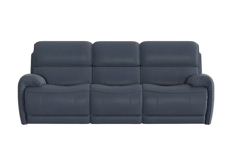 Link 3 Seater Leather Power Recliner Sofa with Power Headrests - BV Ocean Blue