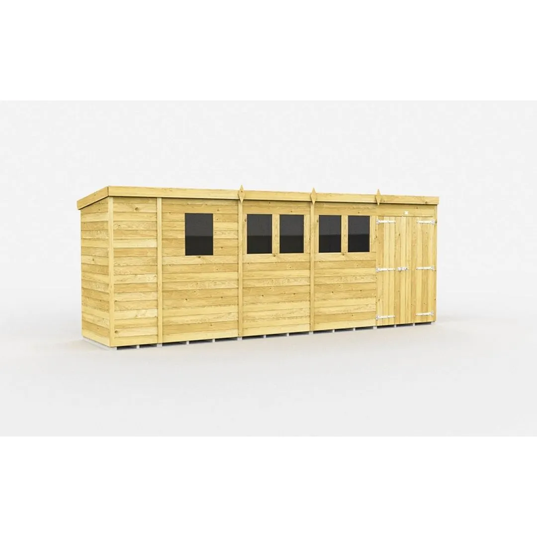 Buttercup Farm 17 x 4 Feet Pent Shed - Double Door W/ Windows - L118 x W492 x H201 cm in Brown